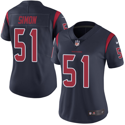 Women's Elite John Simon Nike Jersey Navy Blue - #51 Rush NFL Houston Texans